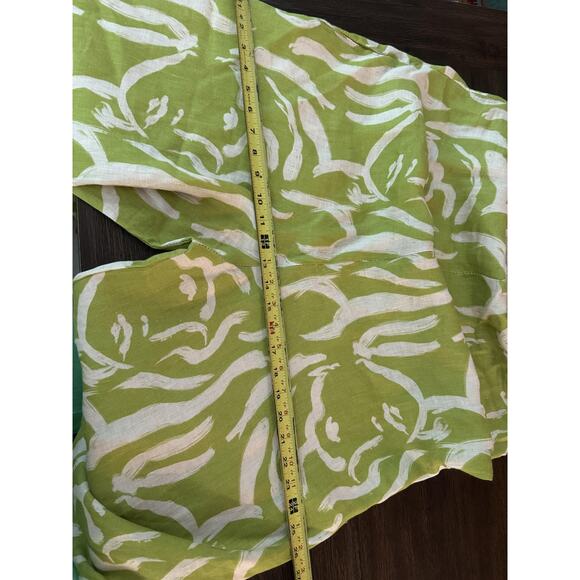 Linen Jumpsuit Womens OS One size Green Abstract Wide Leg Sleeveless Tie Relaxed - Picture 7 of 13